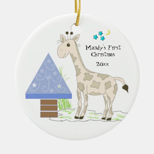 Kerstmis voor Giraffe Baby Keramisch Ornament (Voorkant)