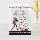 Kerstmis voor goddochter Stijlvolle dame Kaart (Gele Bloem)