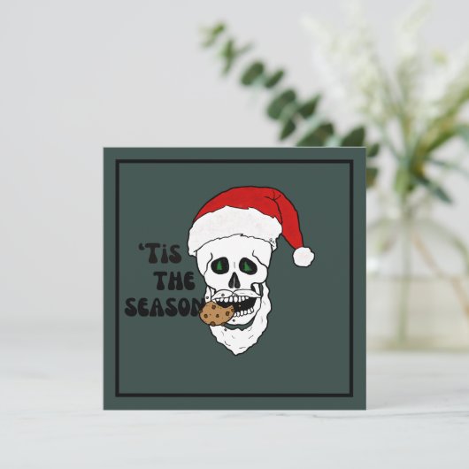 Kerstmis voor Halloween Lover's Santa Skull Feestdagenkaart (Staand voorkant)