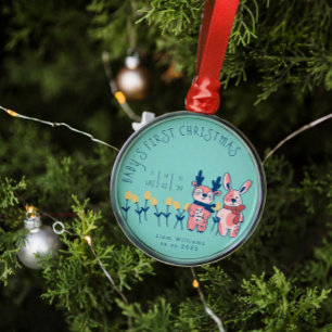 Kerstmis voor het eerst voor de baby met leuke Ren Metalen Ornament