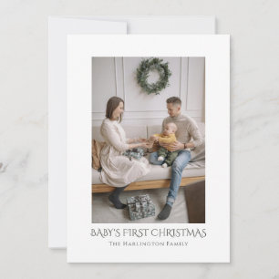 Kerstmis voor het eerst voor de baby Moderne famil Feestdagenkaart
