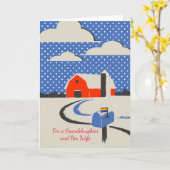 Kerstmis voor kleindochter en haar vrouw, Red Barn Kaart (Gele Bloem)