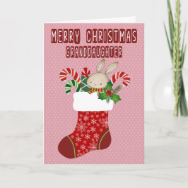 Kerstmis voor kleindochter kous met konijn kaart