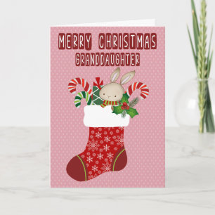 Kerstmis voor kleindochter kous met konijn kaart