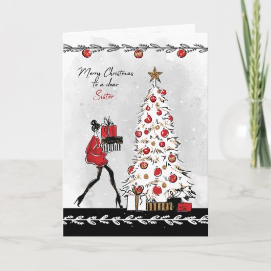 Kerstmis voor moderne, stijlvolle zus kaart (Voorkant)