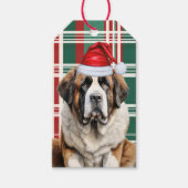 Kerstmis voor Saint Bernard Rood Groen Geruit Hond Cadeaulabel (Voorkant)