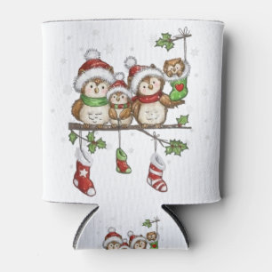 Kerstmis voor uil liefhebbers schattige uil famili blikjeskoeler