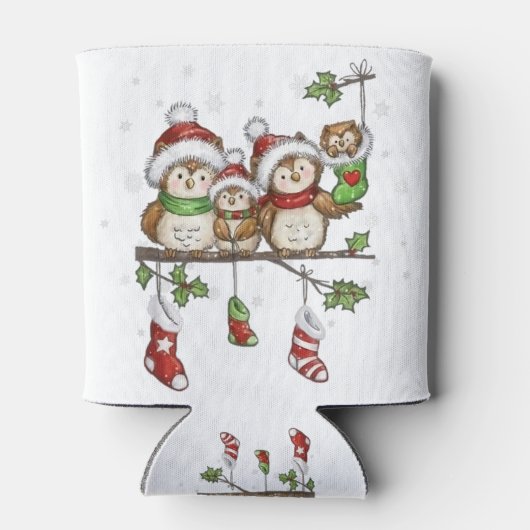 Kerstmis voor uil liefhebbers schattige uil famili blikjeskoeler (Achterkant)