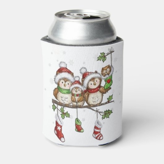 Kerstmis voor uil liefhebbers schattige uil famili blikjeskoeler (Blikje Achterkant)