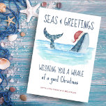 Kerstmis voor walviskerstkerstkerstkerstkerstmis e feestdagenkaart<br><div class="desc">De Nautical humor kerstkaart is voorzien van een waterverf walvis die een kerstman draagt die in het zee zwemt met een snaarlicht dat zijn staart versiert. De "Zeeen & groeten" en "Een walvis met een goede kerstdag" begroeten,  samen met de naam,  kunnen gepersonaliseerd worden. Art door KL Stock</div>
