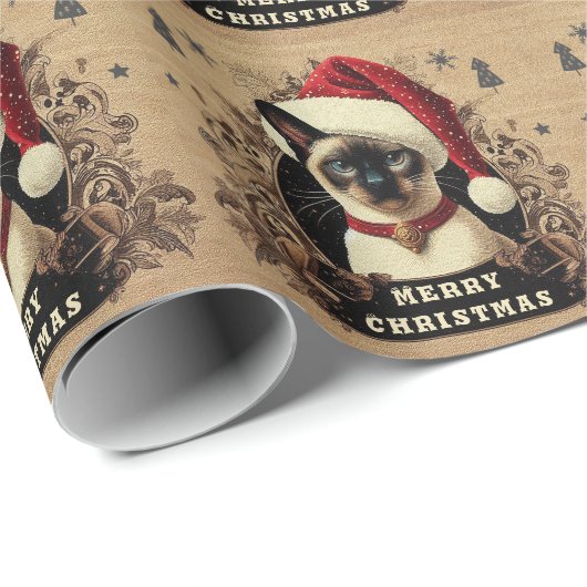 Kerstmis vorstelijke Siamese kat, Kerstmis Santa K Cadeaupapier (Rol Hoek)