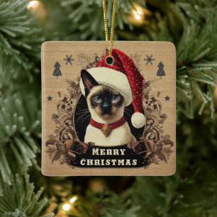 Kerstmis vorstelijke Siamese kat, Kerstmis Santa K Keramisch Ornament