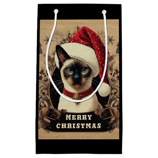 Kerstmis vorstelijke Siamese kat, Kerstmis Santa K Klein Cadeauzakje (Voorkant)