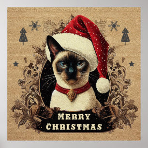 Kerstmis vorstelijke Siamese kat, Kerstmis Santa K Poster