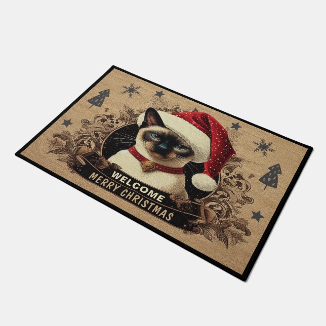 Kerstmis vorstelijke Siamese kat, Santa Kitten Wel Deurmat (Schuin)