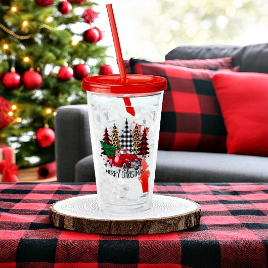 Kerstmis vrachtwagen en bomen acryl drinkbeker