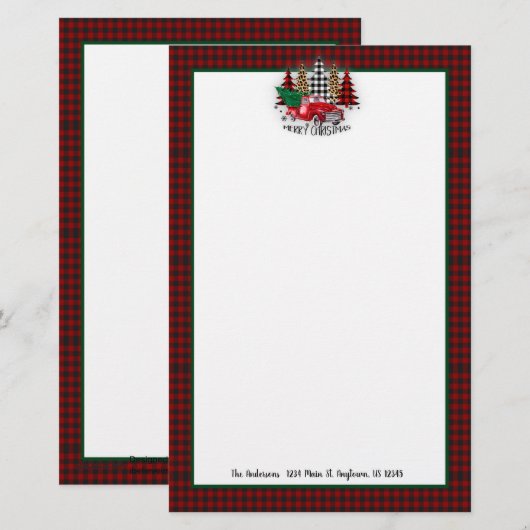 Kerstmis vrachtwagen en bomen briefpapier (Voorkant / Achterkant)