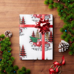 Kerstmis vrachtwagen en bomen cadeaupapier