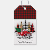 Kerstmis vrachtwagen en bomen gepersonaliseerd cadeaulabel (Voorkant)