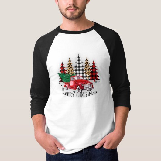 Kerstmis vrachtwagen en bomen t-shirt (Voorkant)