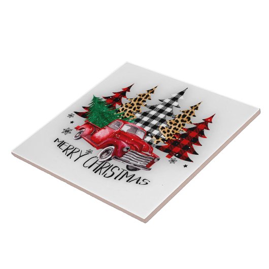 Kerstmis vrachtwagen en bomen tegeltje (Zijkant)