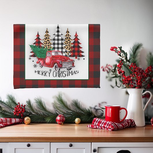 Kerstmis vrachtwagen en bomen theedoek