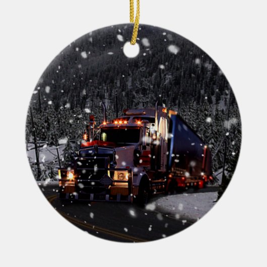 Kerstmis vrachtwagen keramisch ornament (Voorkant)