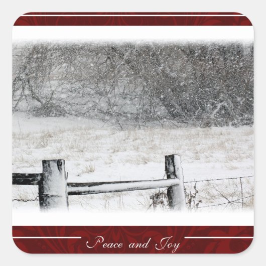 Kerstmis Vrede en Vreugde Land Winter Sneeuwscène Vierkante Sticker (Voorkant)
