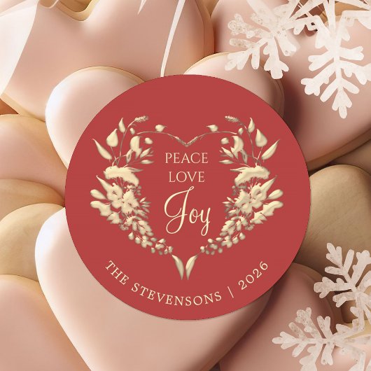 Kerstmis Vrede Liefde Vreugde Rood Goud Ronde Sticker