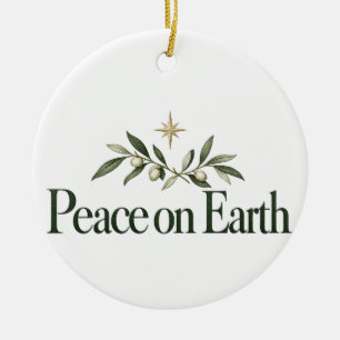 Kerstmis Vrede op Aarde Olijftak en Ster Cer Keramisch Ornament
