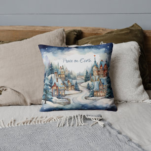 Kerstmis Vrede op Aarde Snowy Village Familienaam Kussen