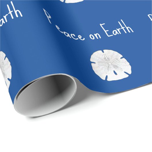 Kerstmis Vrede op Aarde Strand Zand Dollar Blauw Cadeaupapier (Rol Hoek)