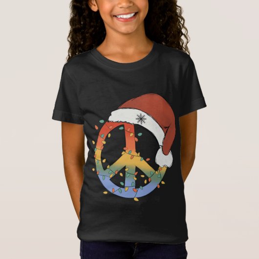 Kerstmis Vrede teken Santa Hat Vrede Kerstmis T-shirt (Voorkant)