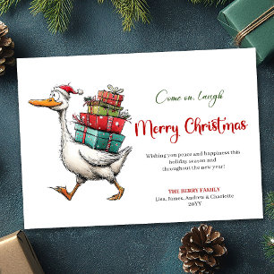 Kerstmis Vreemde Gans Speels Handgetekende Groet Feestdagenkaart