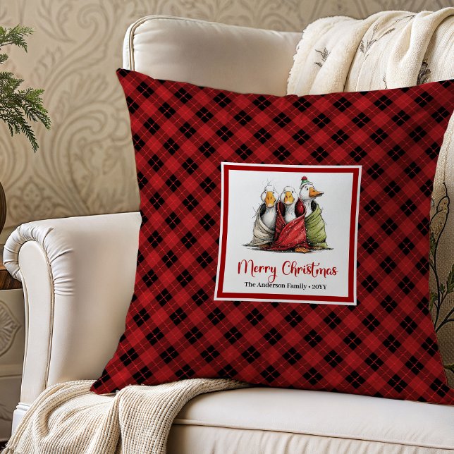 Kerstmis Vreemde Gans Wonderlijk Worp Kussen Kunst (Christmas Quirky Goose Whimsy Throw Pillow Art)