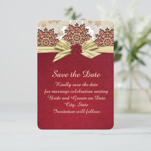 Kerstmis Vreugde Goud Lint Opslaan van de datum Save The Date (Staand voorkant)