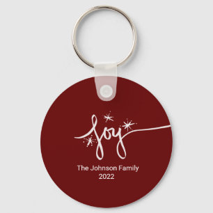Kerstmis Vreugde Lettering Hand Getekende Roze Sne Sleutelhanger