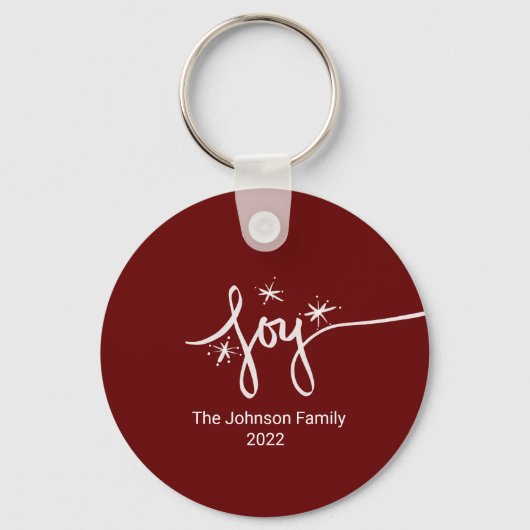 Kerstmis Vreugde Lettering Hand Getekende Roze Sne Sleutelhanger (Voorkant)