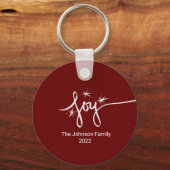 Kerstmis Vreugde Lettering Hand Getekende Roze Sne Sleutelhanger (Voorkant)