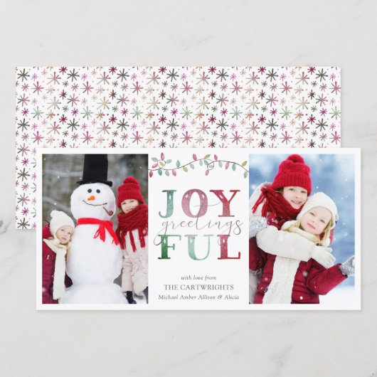 Kerstmis VREUGDEVOLLE GROETEN 2 foto's Lichten Feestdagenkaart (Voorkant / Achterkant)