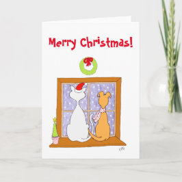 Kerstmis: Vrienden (Kat & Hond) Feestdagen Kaart