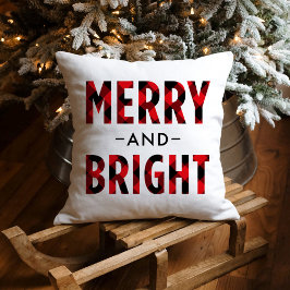 Kerstmis vrolijk en felrood geruit kussen