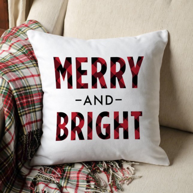 Kerstmis vrolijk en felrood geruit kussen (Creator heeft geüpload)