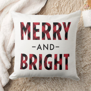 Kerstmis vrolijk en felrood geruit kussen