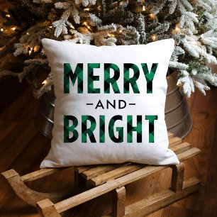 Kerstmis vrolijk en helder groen geruit kussen