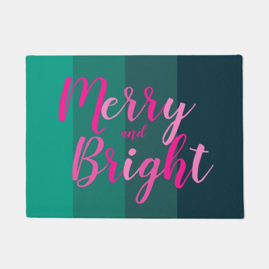 Kerstmis Vrolijk en Helder Groen Roze Deurmat (Voorkant)