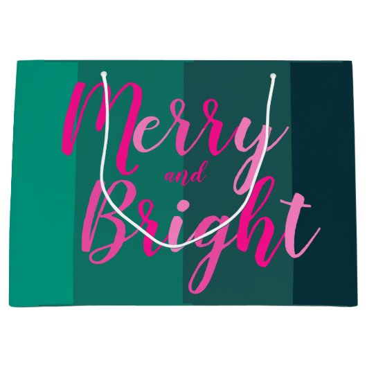 Kerstmis Vrolijk en Helder Groen Roze Groot Cadeauzakje (Voorkant)