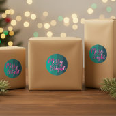 Kerstmis Vrolijk en Helder Groen Roze Ronde Sticker