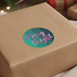 Kerstmis Vrolijk en Helder Groen Roze Ronde Sticker