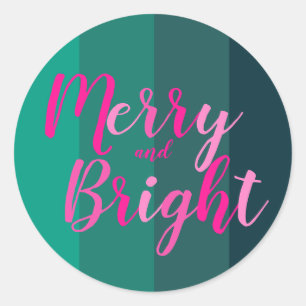 Kerstmis vrolijk en helder groen roze ronde sticker